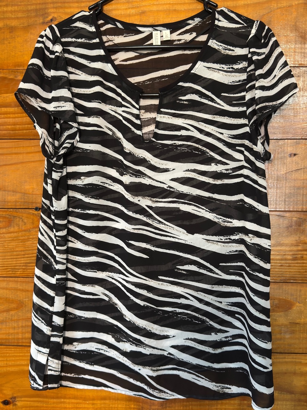 Madison Black and White Zebra-Print Short Sleeve Top